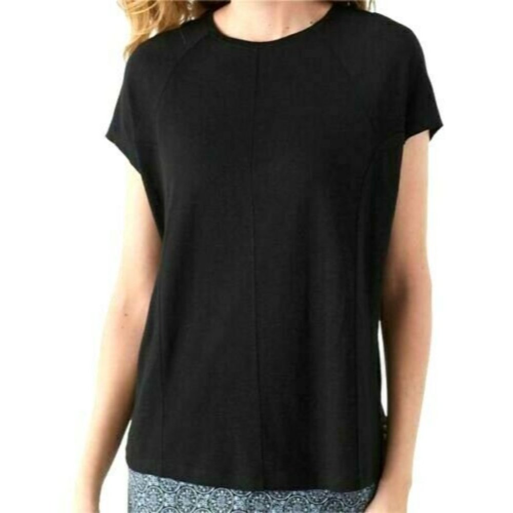 J Jill NEW Top Sz L Black Short Sleeve Linen Pullover Generous May Fit XL
